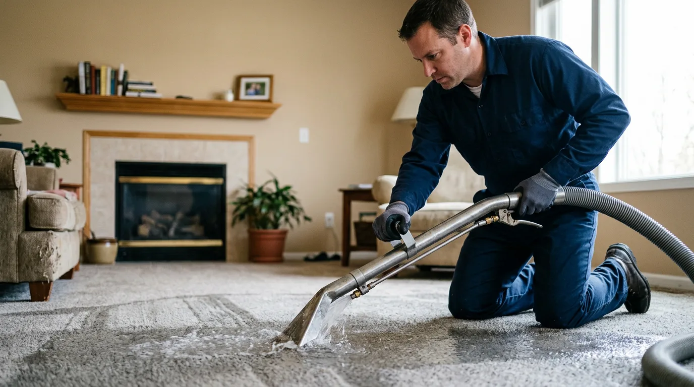 Water damage restoration technician working near West Union, IA